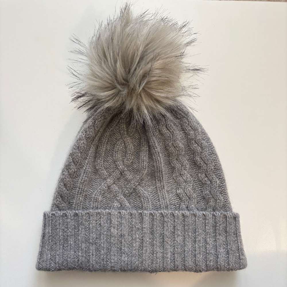Halogen Grey Cashmere Pom Pom Beanie